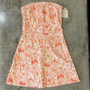 VTG 80s Butterfly Mosaic Pink Strapless A-Line Mini Dress Beachy Vacation NWT 6